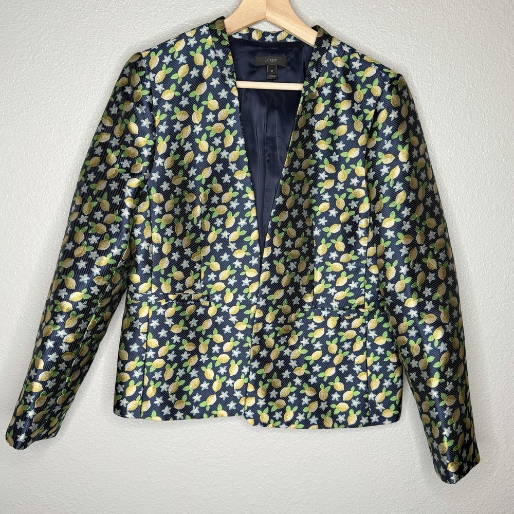J Crew Going Out‎ Jacquard Blazer Tailored 10 Lined Career Office Lemon Print